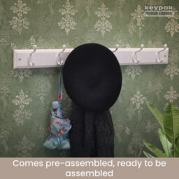 Keypak 6-Hook Wall-Mounted Coat Rack, 68Cm - White Wooden Board, White Coat Hooks - Fixings Included - thumbnail 6