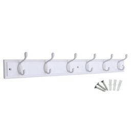 Keypak 6-Hook Wall-Mounted Coat Rack, 68Cm - White Wooden Board, White Coat Hooks - Fixings Included