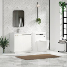Royal Bathrooms Orion 800mm Matt White 2 Door Floor Standing Bathroom Vanity Unit With Carrara White Basin & Chrome Accent Trim - thumbnail 3