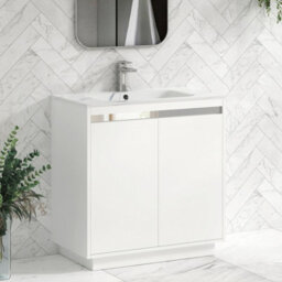 Royal Bathrooms Orion 800mm Matt White 2 Door Floor Standing Bathroom Vanity Unit With Carrara White Basin & Chrome Accent Trim - thumbnail 6