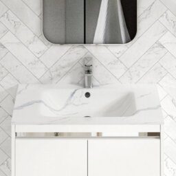 Royal Bathrooms Orion 800mm Matt White 2 Door Floor Standing Bathroom Vanity Unit With Carrara White Basin & Chrome Accent Trim - thumbnail 5