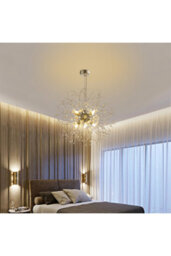 Darphe 8 Light Chrome Plated Sparkling Crystal Beaded Chandelier, Dandelion Shaped Ceiling Chandelier