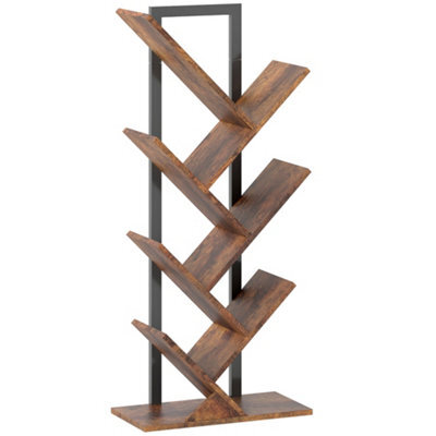 Wyld Haus Modo Wood 6-Section Tree Style Bookcase, Wood-Effect Shelves With Black Steel Frame, 50W X 24D X 109H Cm - image 1