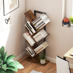 Wyld Haus Modo Wood 6-Section Tree Style Bookcase, Wood-Effect Shelves With Black Steel Frame, 50W X 24D X 109H Cm - thumbnail 7