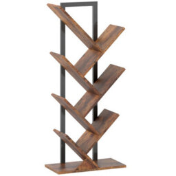 Wyld Haus Modo Wood 6-Section Tree Style Bookcase, Wood-Effect Shelves With Black Steel Frame, 50W X 24D X 109H Cm