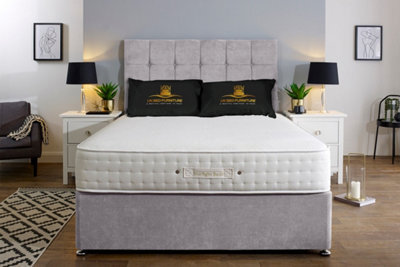 UKBEDFURNITURE Senator Silver Plush  Divan Bed Base With 26 Inch Headboard & 10 Inch Orthopaedic Mattress - No Storage - image 1