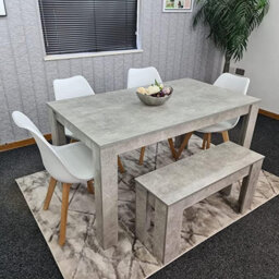 Kosy Koala Stone Grey Effect Wood Dining Table Set With Bench And 4 White Plastic Chairs Modern Dining Room Furniture - thumbnail 2