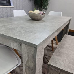 Kosy Koala Stone Grey Effect Wood Dining Table Set With Bench And 4 White Plastic Chairs Modern Dining Room Furniture - thumbnail 4