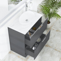 Royal Bathrooms Evora 800mm Graphite Grey Fluted Floor Standing Countertop Vanity Unit 2 Drawer With Nova Basin - thumbnail 3