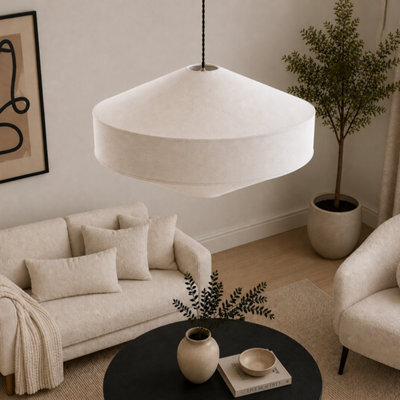 CGC Lighting Cgc Libby Extra Large 60Cm Geometric Oatmeal Stretch Linen Fabric Lampshade - image 1
