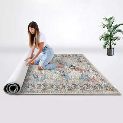 Ameha Cashmere Rugs 120X170Cm Intricate Persian-Inspired Medallion Pattern Area Rugs Kitchen Carpet Nonslip Bedside Rug,coastal - image 1