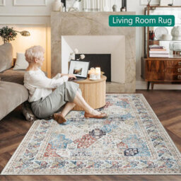Ameha Cashmere Rugs 120X170Cm Intricate Persian-Inspired Medallion Pattern Area Rugs Kitchen Carpet Nonslip Bedside Rug,coastal - thumbnail 6