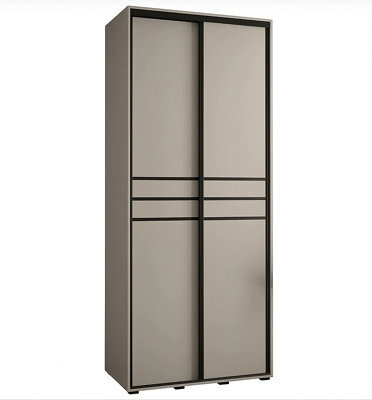 Arte Stylish Cashmere & Black Sliding Door Wardrobe W110Cm H235Cm D60Cm For Compact Spaces - image 1