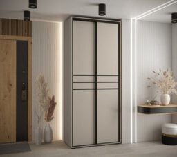 Arte Stylish Cashmere & Black Sliding Door Wardrobe W110Cm H235Cm D60Cm For Compact Spaces - thumbnail 2