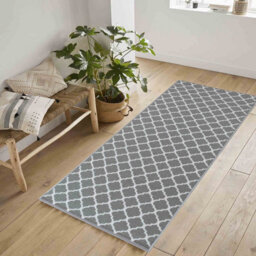 Machine Washable Trellis Design Anti Slip Doormats Grey 80X300 Cm - thumbnail 1