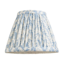 Luminosa Lighting Luminosa Step Fold Brushed Aged Brass Plate Wall Light With Shell Bay Blue Fabric Leaf Shade 16Cm B22 - thumbnail 7