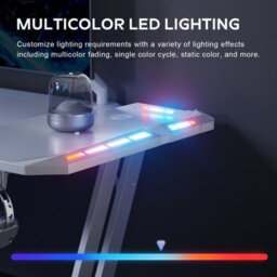 Precision Synergie White Gaming Desk With Rgb Lights, 140X60Cm Gaming Table With Headphone Hook And Cup Holder For Home Office - thumbnail 4
