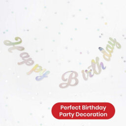 Generic Otw 289 Party Banner Happy Birthday Silver Iridescent Stitched Garland  1.5 Metres - thumbnail 4