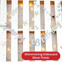 Generic Otw 289 Party Banner Happy Birthday Silver Iridescent Stitched Garland  1.5 Metres - thumbnail 5