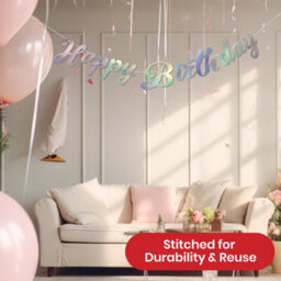 Generic Otw 289 Party Banner Happy Birthday Silver Iridescent Stitched Garland  1.5 Metres - thumbnail 6