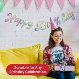 Generic Otw 289 Party Banner Happy Birthday Silver Iridescent Stitched Garland  1.5 Metres - thumbnail 7