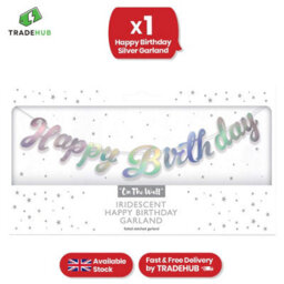 Generic Otw 289 Party Banner Happy Birthday Silver Iridescent Stitched Garland  1.5 Metres - thumbnail 2