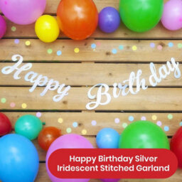 Generic Otw 289 Party Banner Happy Birthday Silver Iridescent Stitched Garland  1.5 Metres - thumbnail 3