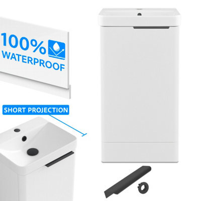FNX Bathrooms Bathroom Cloakroom Vanity Unit Compact Basin Sink White 400mm Soft Close Cabinet - Matte Black Handle
