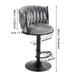 Grey Modern Swivel Bar Stools Set Of 2 Adjustable Velvet Bar Chairs With Braided Back - thumbnail 2