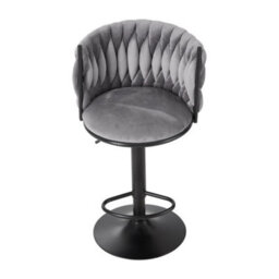 Grey Modern Swivel Bar Stools Set Of 2 Adjustable Velvet Bar Chairs With Braided Back - thumbnail 6