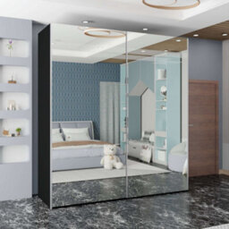 Sliding Wardrobes 4 u LTD Sliding Wardrobes 4U Lowry Full Mirror Sliding 2&3 Door Wardrobe In 3 Color And Sizes - Black W200Cm, H217Cm - thumbnail 1