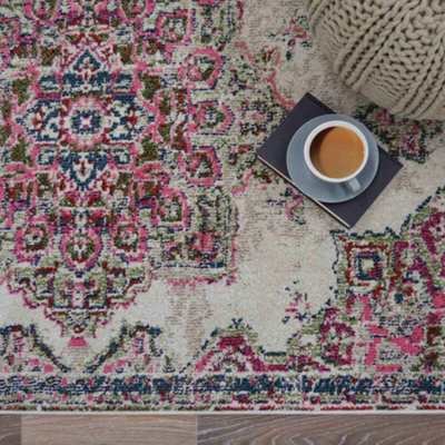 Melrose Chateau Pink Medallion Vintage Traditional Style Medium Area Rug 120X170Cm - image 1
