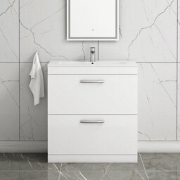 Royal Bathrooms Turin Gloss White 800mm Floor Standing Vanity Unit 2 Drawer With Minimalist Basin Sink