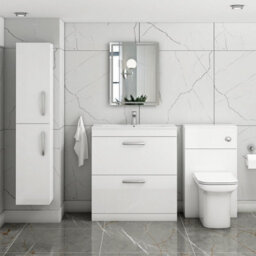 Royal Bathrooms Turin Gloss White 800mm Floor Standing Vanity Unit 2 Drawer With Minimalist Basin Sink - thumbnail 4