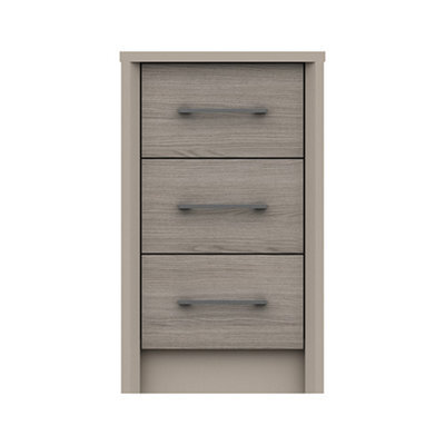 Burlington 3 Drawer Bedside Chest - Fired Earth And Grey Oak On Express Delivery And Ready Assembled