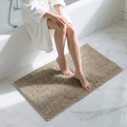 Moonlight Bedding Plush Chenille Bathroom Floor Mat Non-Slip Quick-Dry Absorbent Bathroom & Doorway Shower Rug Silver 50X80 Cm - thumbnail 1