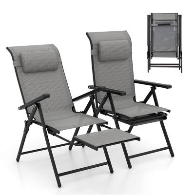 Gainoom Folding Patio Chairs Set Of 2 Lounge Chairs Outdoor Recliner Chairs W/ Adjustable Backrests & Armrests - image 1