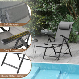 Gainoom Folding Patio Chairs Set Of 2 Lounge Chairs Outdoor Recliner Chairs W/ Adjustable Backrests & Armrests - thumbnail 9
