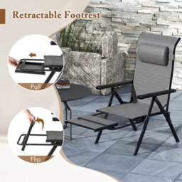Gainoom Folding Patio Chairs Set Of 2 Lounge Chairs Outdoor Recliner Chairs W/ Adjustable Backrests & Armrests - thumbnail 8