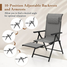 Gainoom Folding Patio Chairs Set Of 2 Lounge Chairs Outdoor Recliner Chairs W/ Adjustable Backrests & Armrests - thumbnail 5