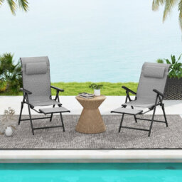 Gainoom Folding Patio Chairs Set Of 2 Lounge Chairs Outdoor Recliner Chairs W/ Adjustable Backrests & Armrests - thumbnail 4
