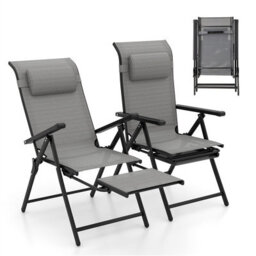 Gainoom Folding Patio Chairs Set Of 2 Lounge Chairs Outdoor Recliner Chairs W/ Adjustable Backrests & Armrests