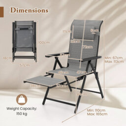 Gainoom Folding Patio Chairs Set Of 2 Lounge Chairs Outdoor Recliner Chairs W/ Adjustable Backrests & Armrests - thumbnail 2