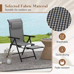 Gainoom Folding Patio Chairs Set Of 2 Lounge Chairs Outdoor Recliner Chairs W/ Adjustable Backrests & Armrests - thumbnail 7
