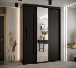 Arte Sophisticated Black Mirrored Cannes Xiii Sliding Wardrobe H2050mm W1800mm D600mm With Custom Black Steel Handles - thumbnail 2