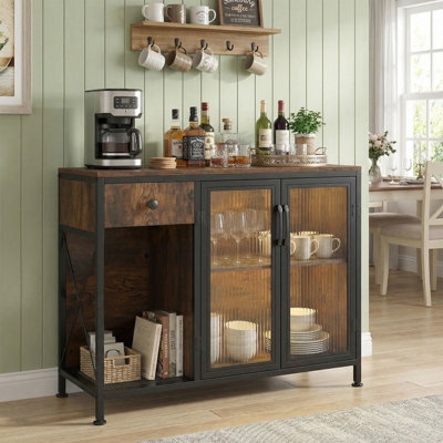 Gainoom Industrial Brown Buffet Sideboard Kitchen Storage Cabinet With Power Outlets And Led Light - image 1