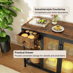 Gainoom Industrial Brown Buffet Sideboard Kitchen Storage Cabinet With Power Outlets And Led Light - thumbnail 6