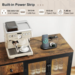 Gainoom Industrial Brown Buffet Sideboard Kitchen Storage Cabinet With Power Outlets And Led Light - thumbnail 4