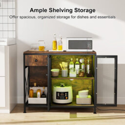 Gainoom Industrial Brown Buffet Sideboard Kitchen Storage Cabinet With Power Outlets And Led Light - thumbnail 5