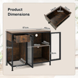 Gainoom Industrial Brown Buffet Sideboard Kitchen Storage Cabinet With Power Outlets And Led Light - thumbnail 2